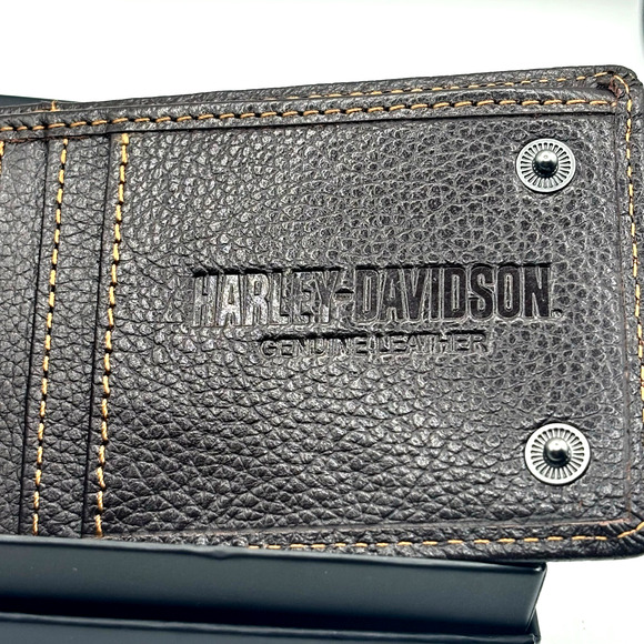 Harley Davidson Mens Genuine Leather RFID Bifold Wallet MWM079/01 Brown - Picture 6 of 13